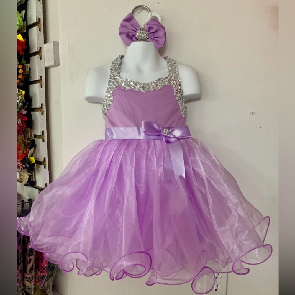Size 3 Lavender Keyhole Back Beaded Southern Cupcake Pageant Dress & Bow NWT